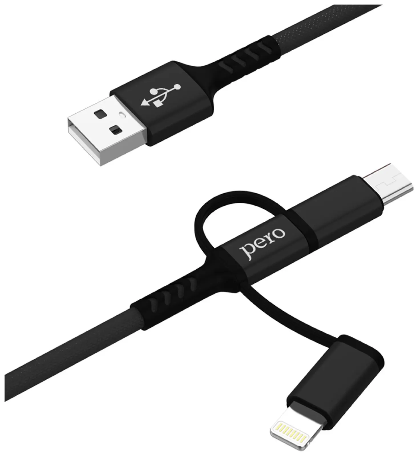 Дата-кабель Pero DC-06 Universal 3 in 1 Lightning/micro USB/Type-C 2А 2м черный