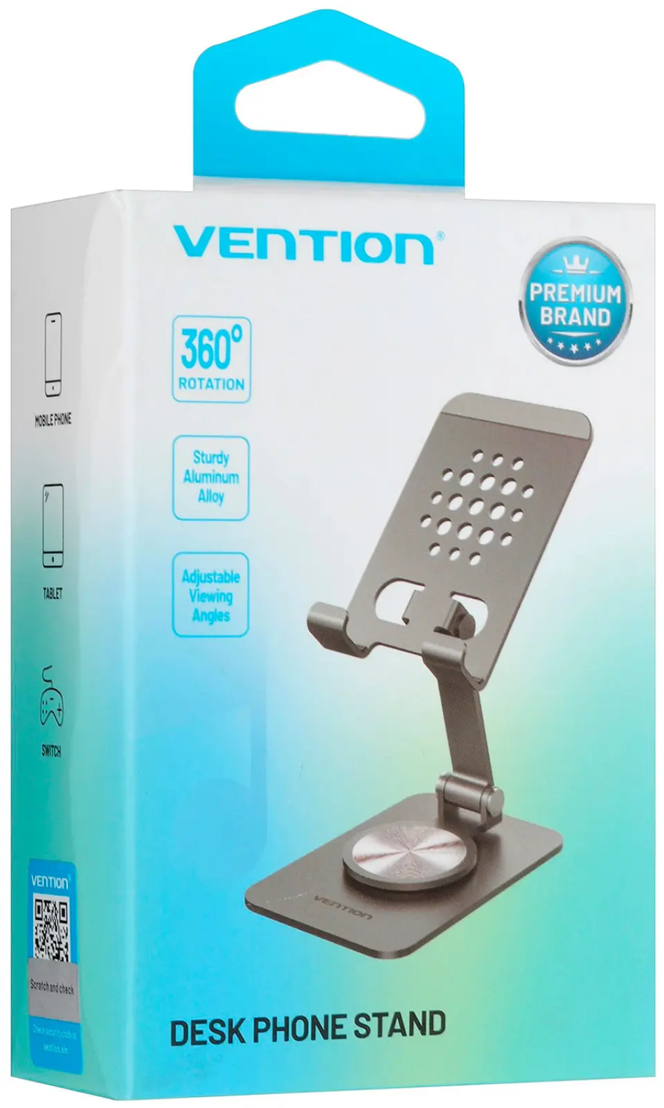 Подставка для телефона Vention с вращающимся на 360° основанием, серая (KSDH0)
