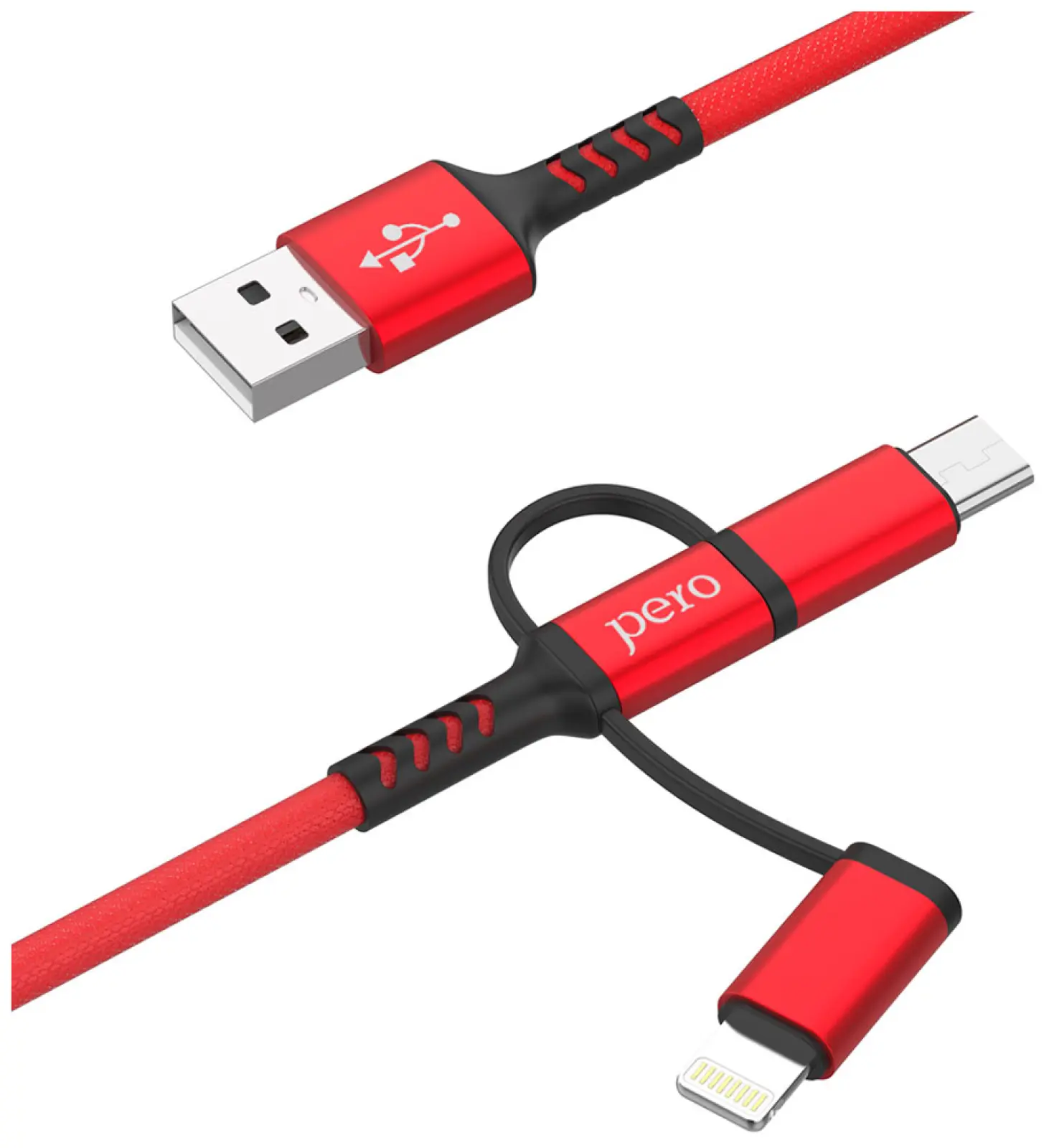 Дата-кабель Pero DC-06 Universal 3 in 1 Lightning/micro USB/Type-C 2А 2м красный