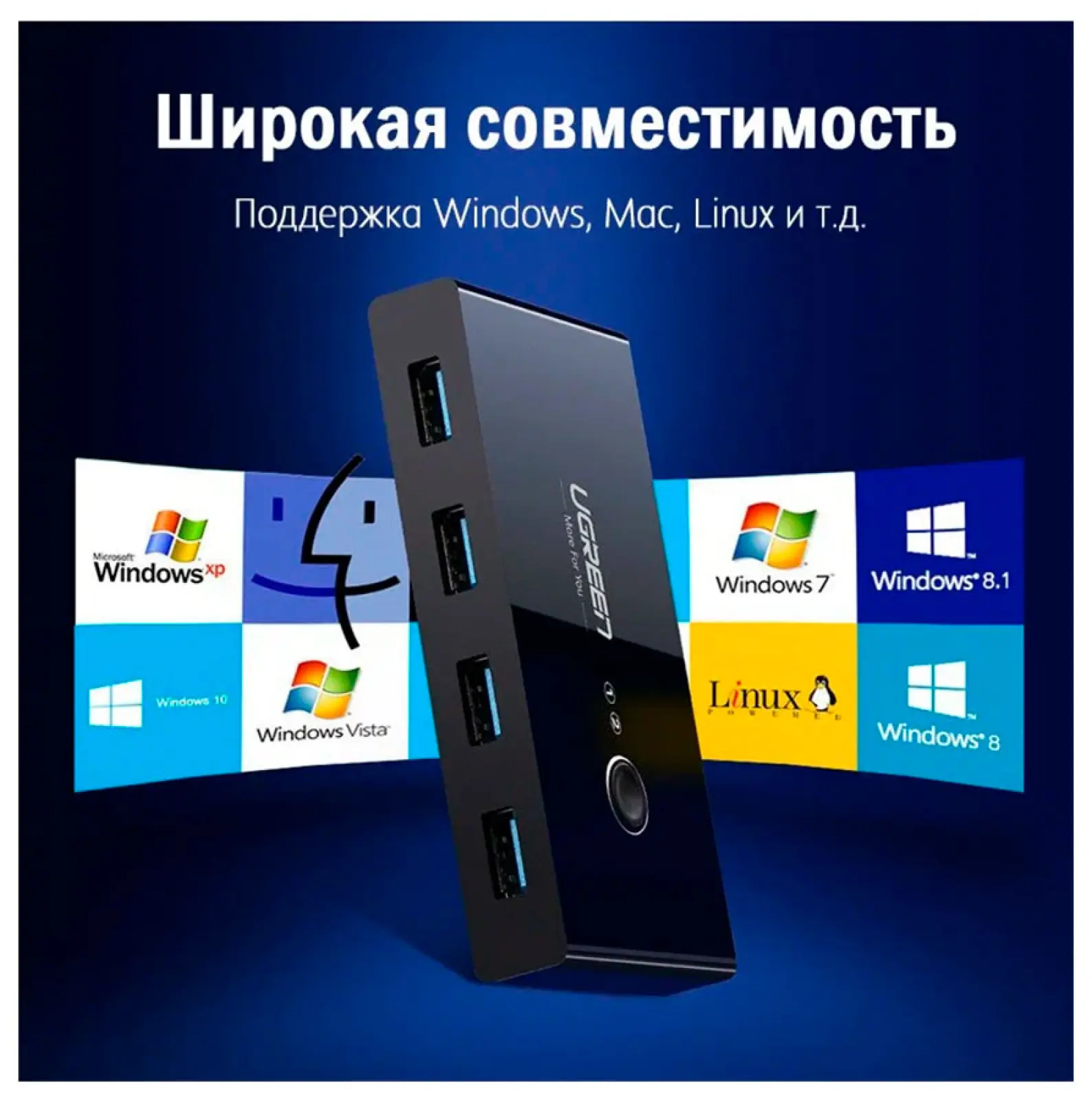 Разветвитель портов с переключателем Ugreen 4 х USB 3.0 (30768)
