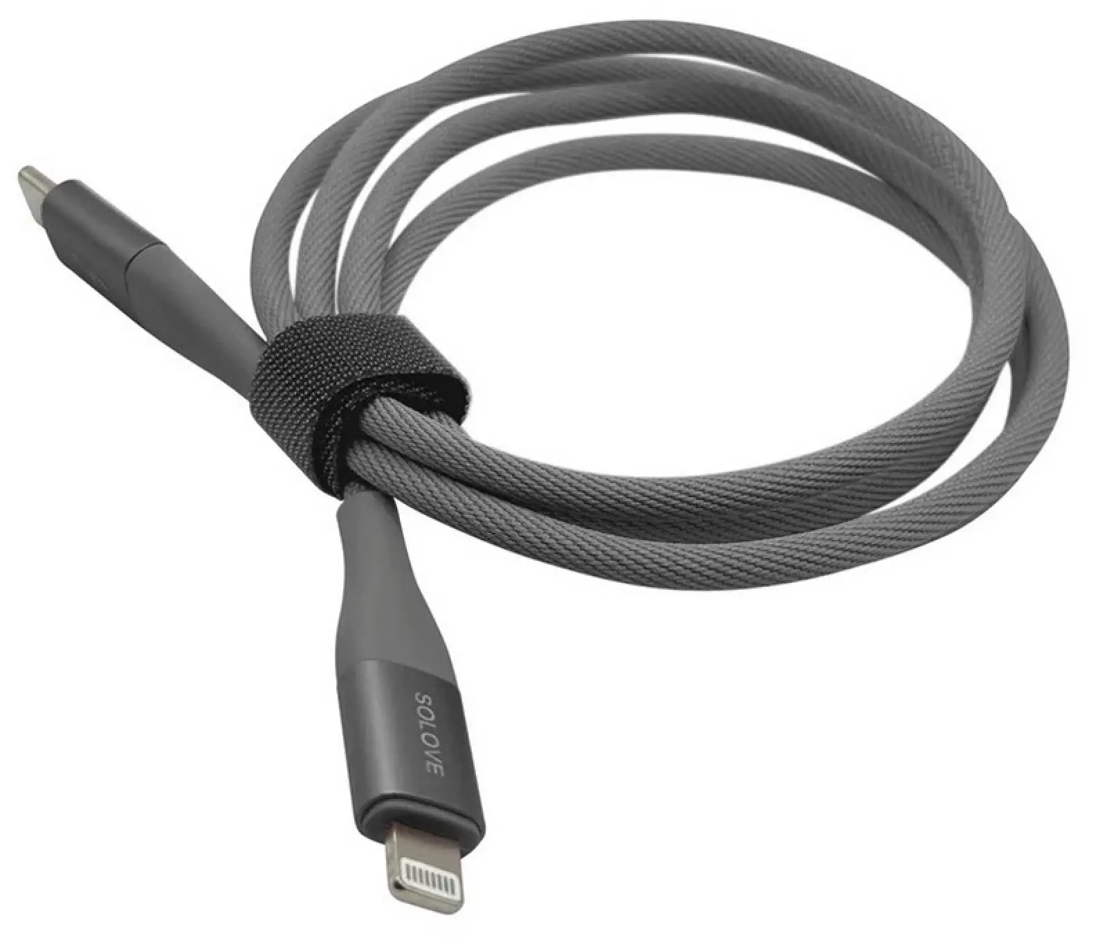 Кабель Solove Type-C/Lightning, 100 см, 20W, PD, 3А, нейлоновая оплетка, DW5 (RUS) техпак темно-серый