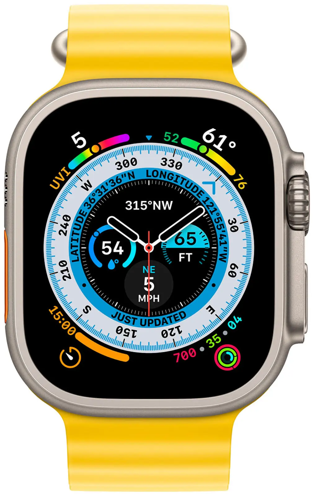 Умные часы Apple Watch 8Ultra GPS + Cellular 49mm Titanium Case спортивный ремешок цвета желтый океан 49 мм (MNH93LL/A)