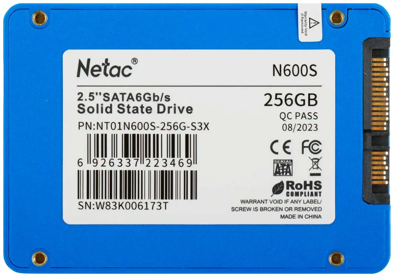 SSD накопитель Netac 2.5 N600S 256 Гб SATA III 3D NAND TLC (NT01N600S-256G-S3X)