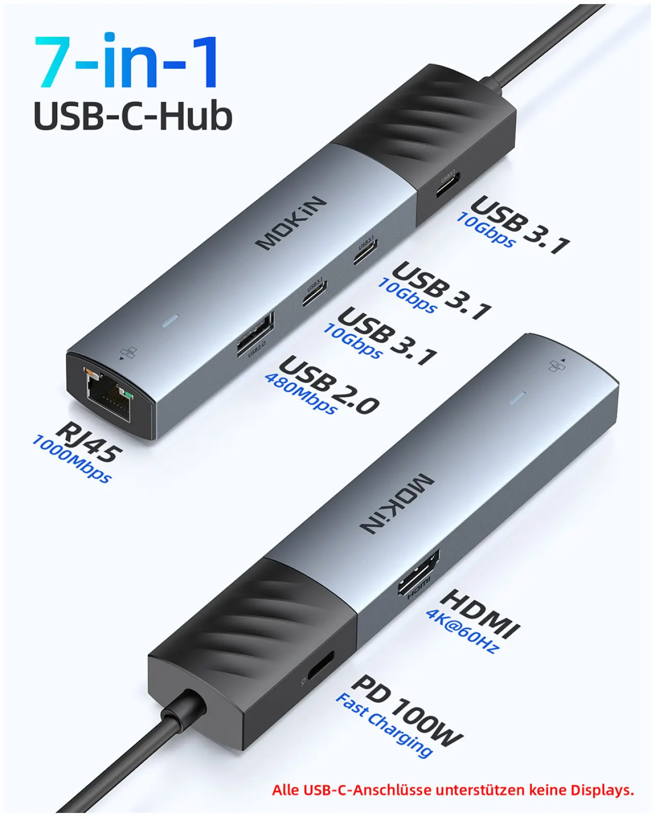 Универсальный адаптер Mokin MOUC6001, HDMI, USB C x 3, USB A, USB C PD, RJ45 to Type C