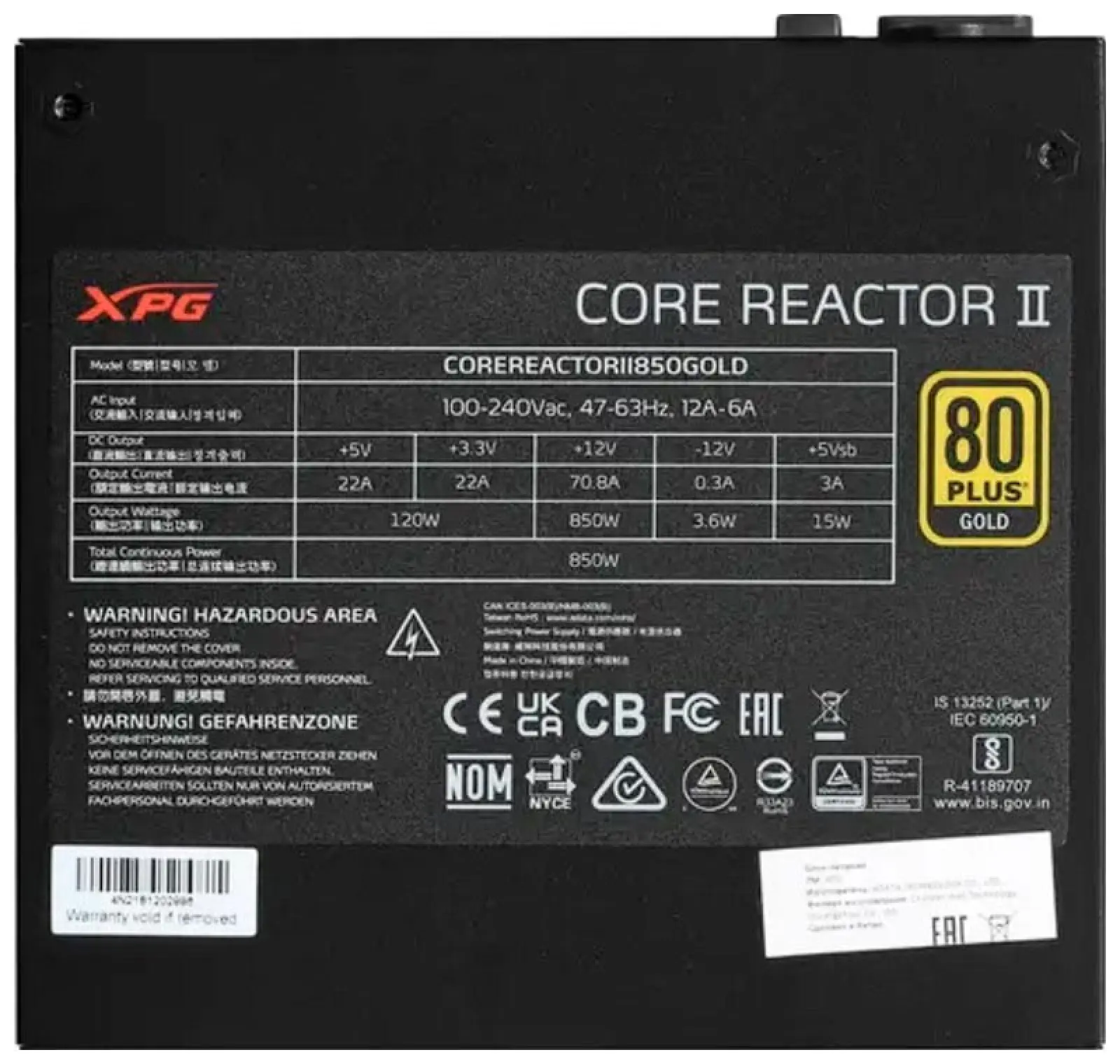 Блок питания XPG CORE REACTOR II 850 850W ATX3.0 GOLD (COREREACTORII850G-BKCEU)