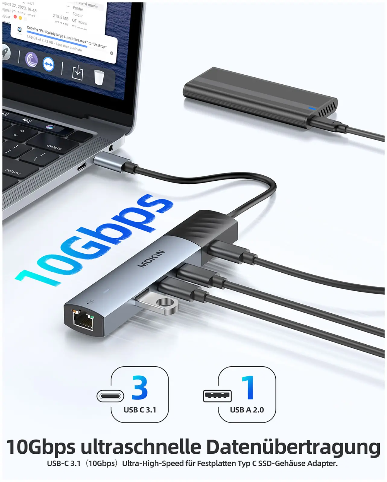 Универсальный адаптер Mokin MOUC6001, HDMI, USB C x 3, USB A, USB C PD, RJ45 to Type C
