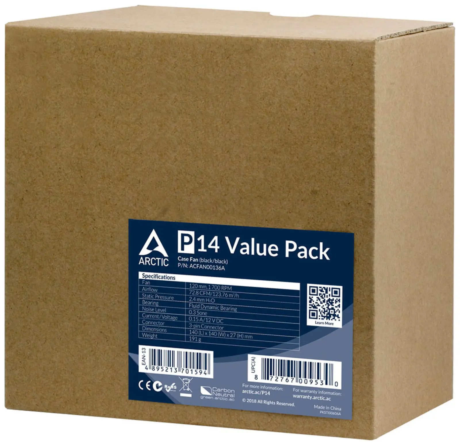 Вентилятор для корпуса Arctic P14 Value Pack black/black 5x140mm (ACFAN00136A)