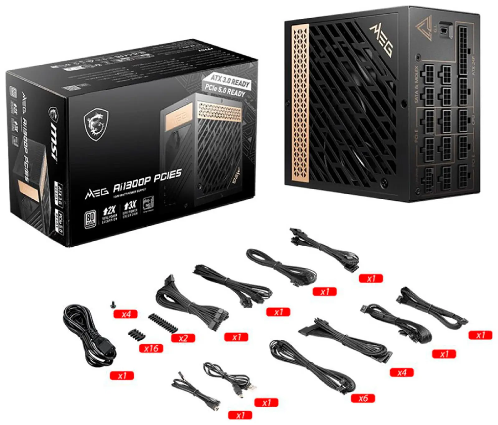 Блок питания MSI MEG Ai1300P 1300W ATX3.0 (306-7ZP4A11-CE0) Platinum