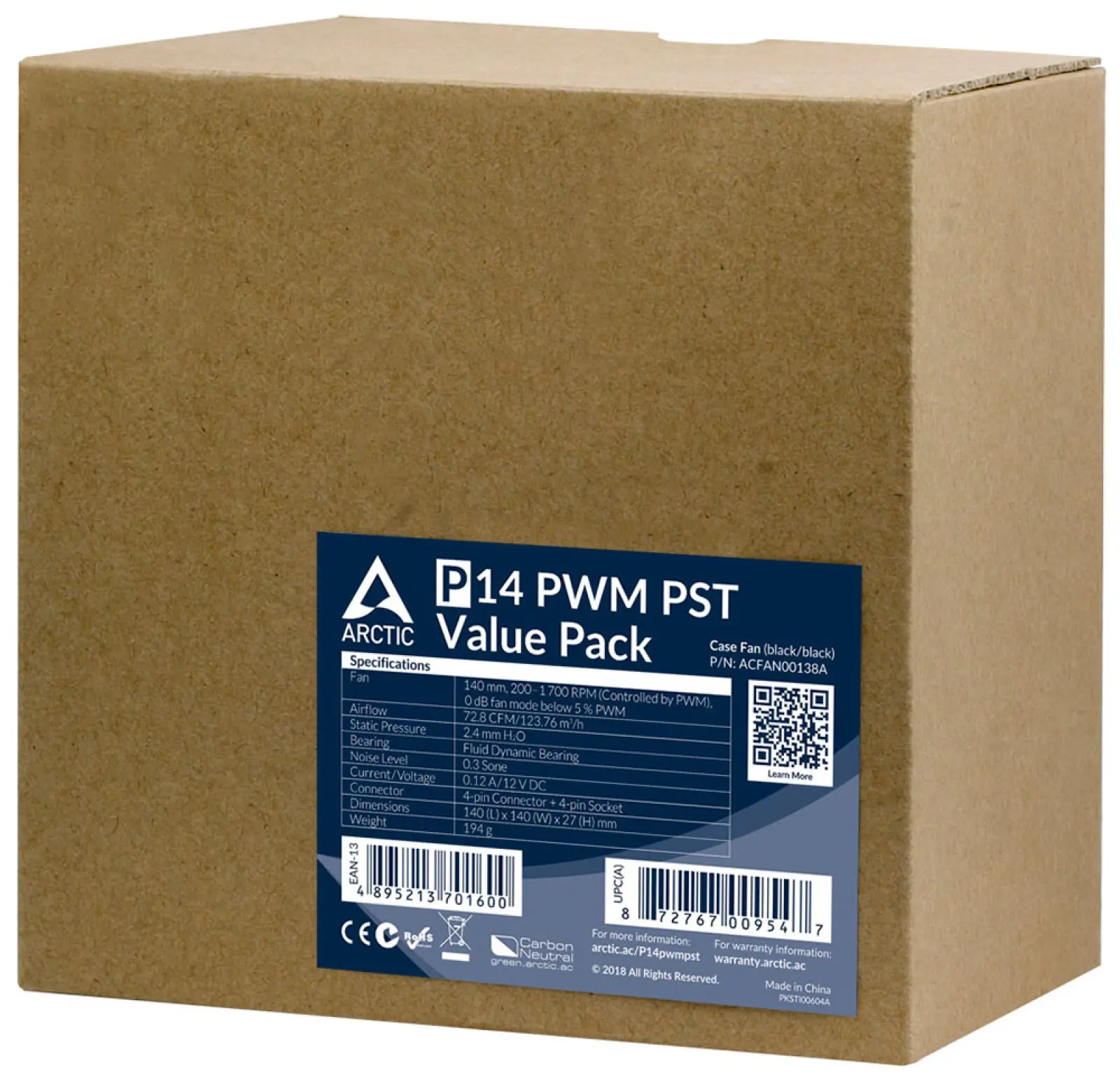 Вентилятор для корпуса Arctic P14 PWM PST black/black 5x140mm (ACFAN00138A)