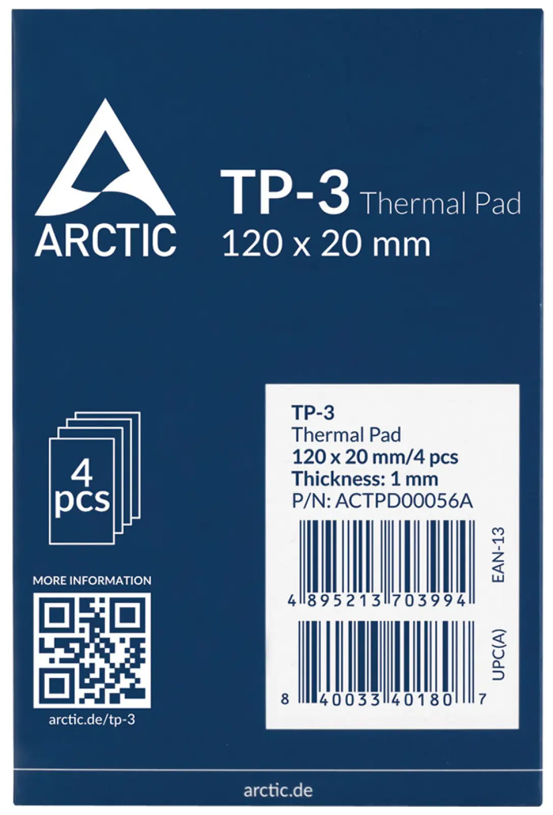 Термопрокладка Arctic Thermal pad 120x20mm 1.0mm - 4 Pack TP-3 (ACTPD00056A)
