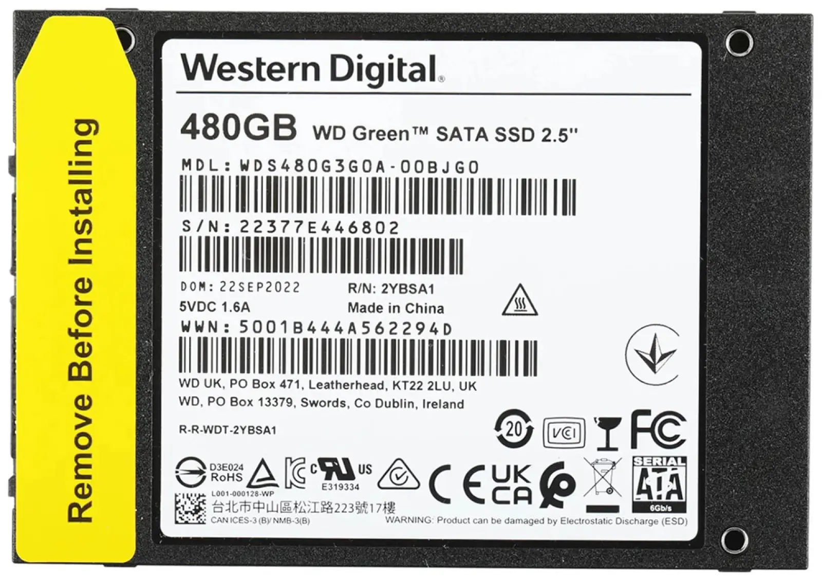 SSD накопитель Western Digital 2.5 Green 480 Гб SATA III 3D TLC (WDS480G3G0A)