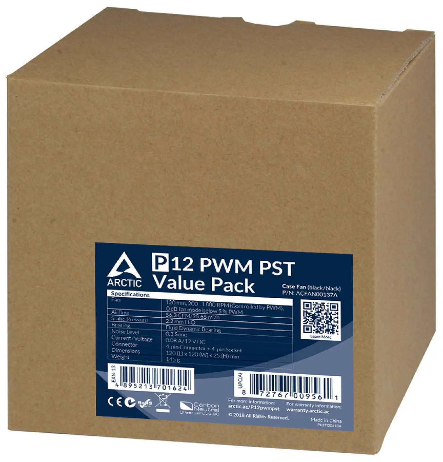 Вентилятор для корпуса Arctic P12 PWM PST black/black 5x120mm (ACFAN00137A)