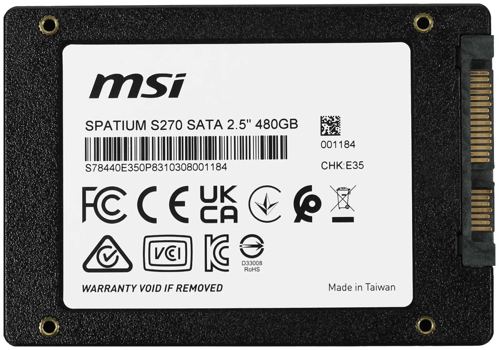 SSD накопитель MSI SSD 2.5 480GB SPATIUM S270 (S78-440E340-P83)