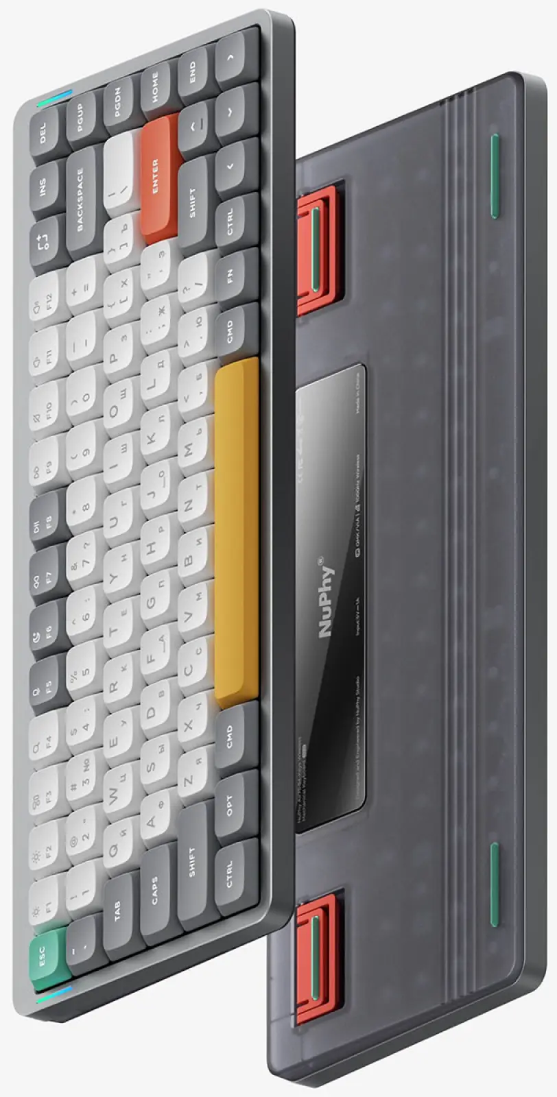 Беспроводная механическая клавиатура Nuphy QMK, AIR75v2, Lunar Gray, RGB, Hot Swap, Blue Switch (AIR75v2-LG-2)