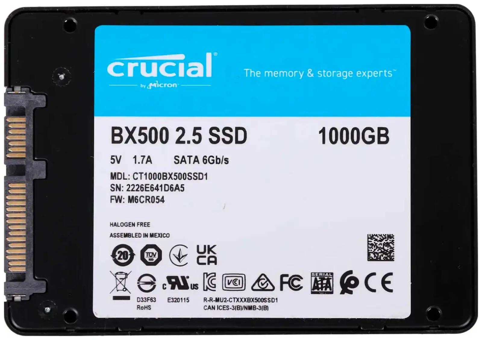 SSD-накопитель Crucial SATA III 1Tb CT1000BX500SSD1 BX500 2.5