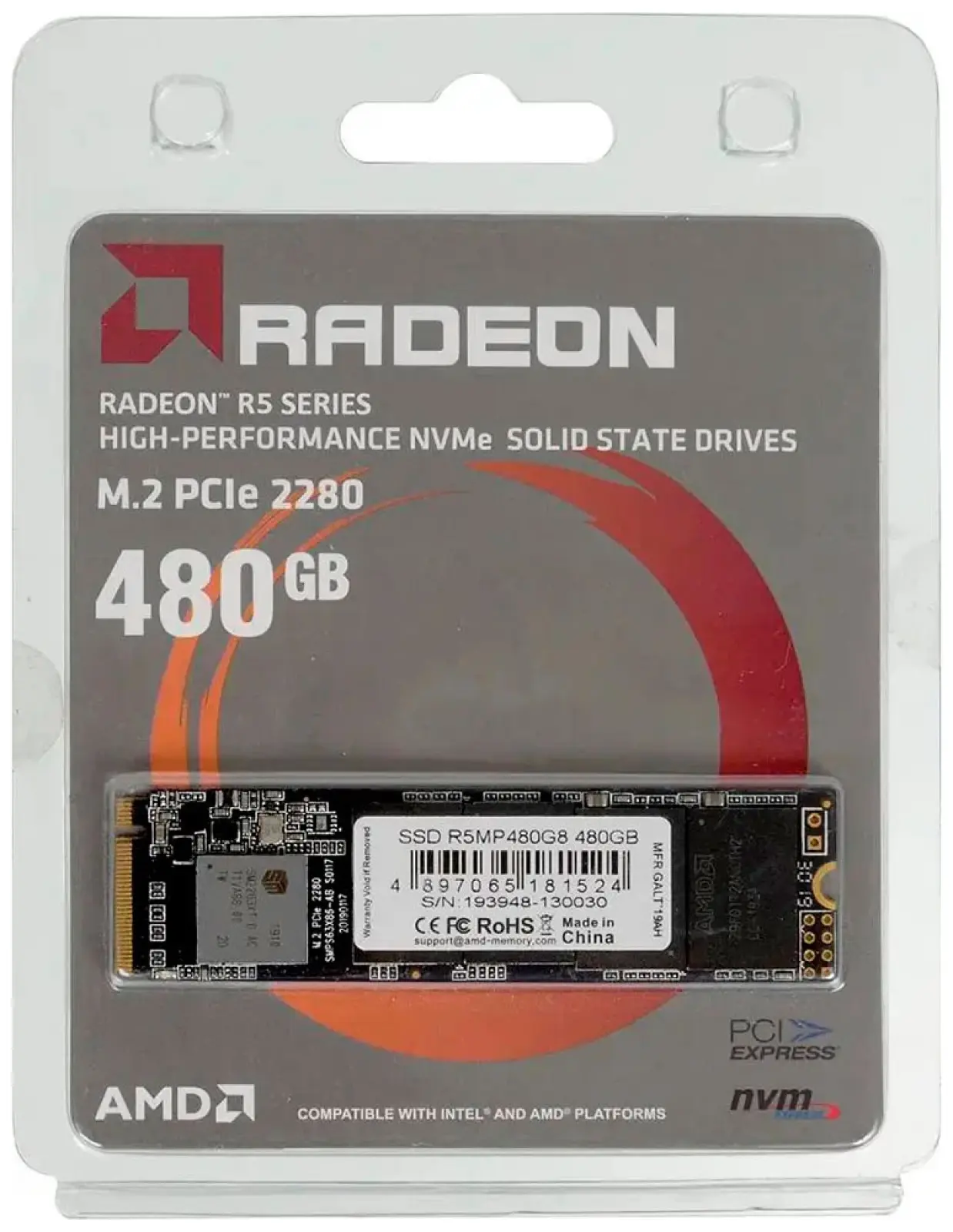 SSD накопитель AMD R5 Series M.2 480 Гб PCIe 3D TLC (R5MP480G8)