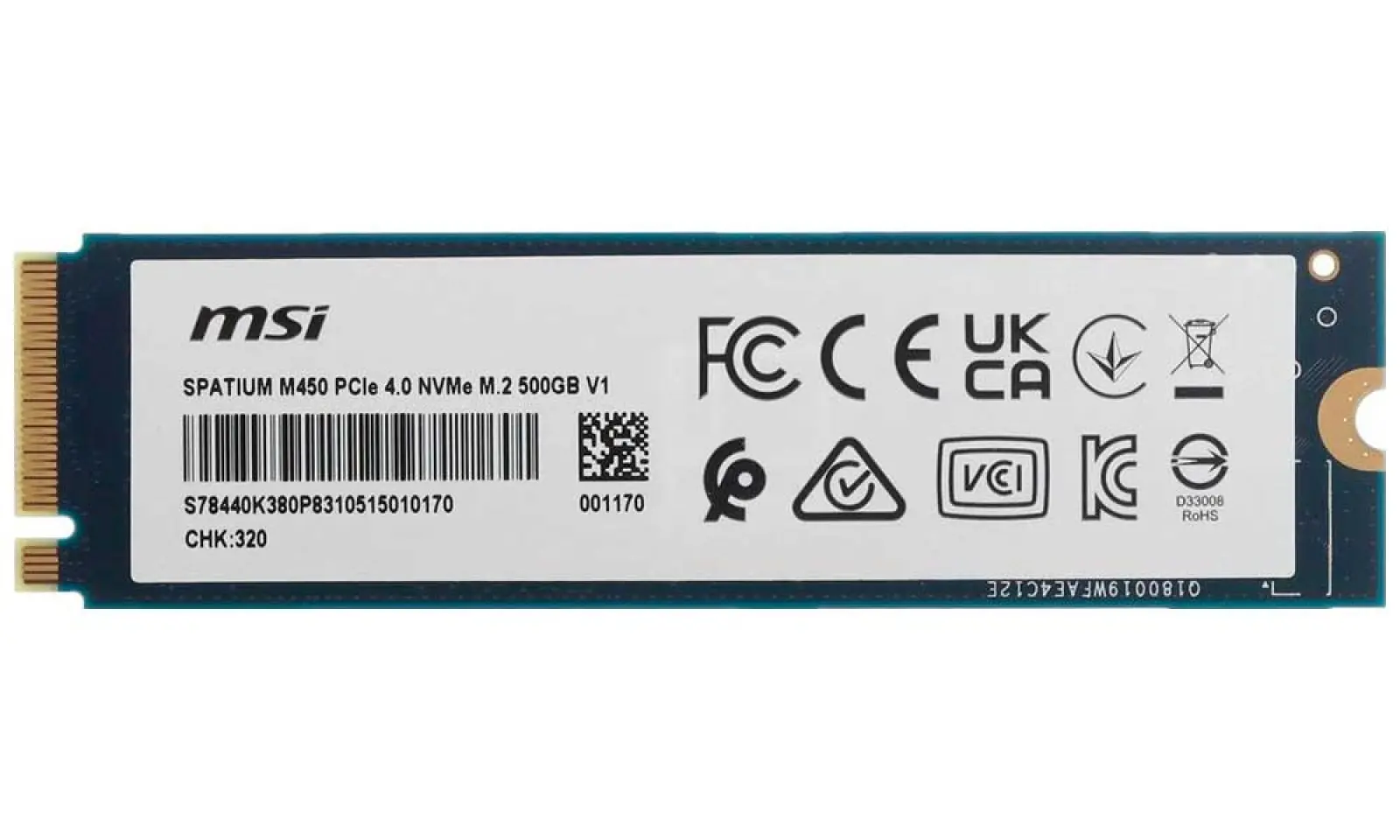 SSD накопитель MSI M.2 SPATIUM M450 500 Гб PCIe 4.0 (S78-440K380-P83)