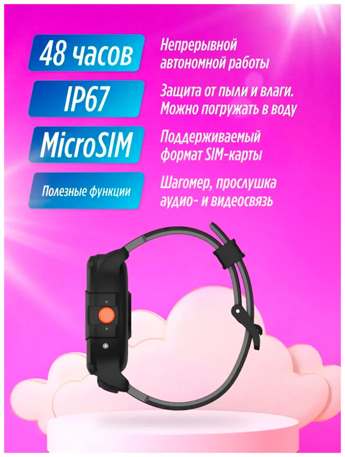 Смарт-часы Elari 4G Wink Android 8.1. Цвет: черный (4G-W-BLK)