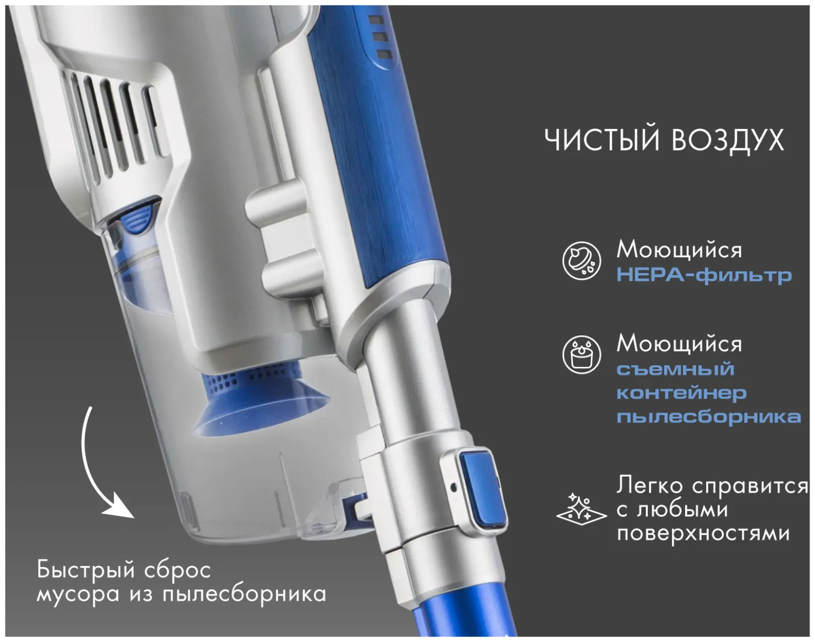 Пылесос вертикальный Endever SkyClean VC-302 (90246) синий/серебристый