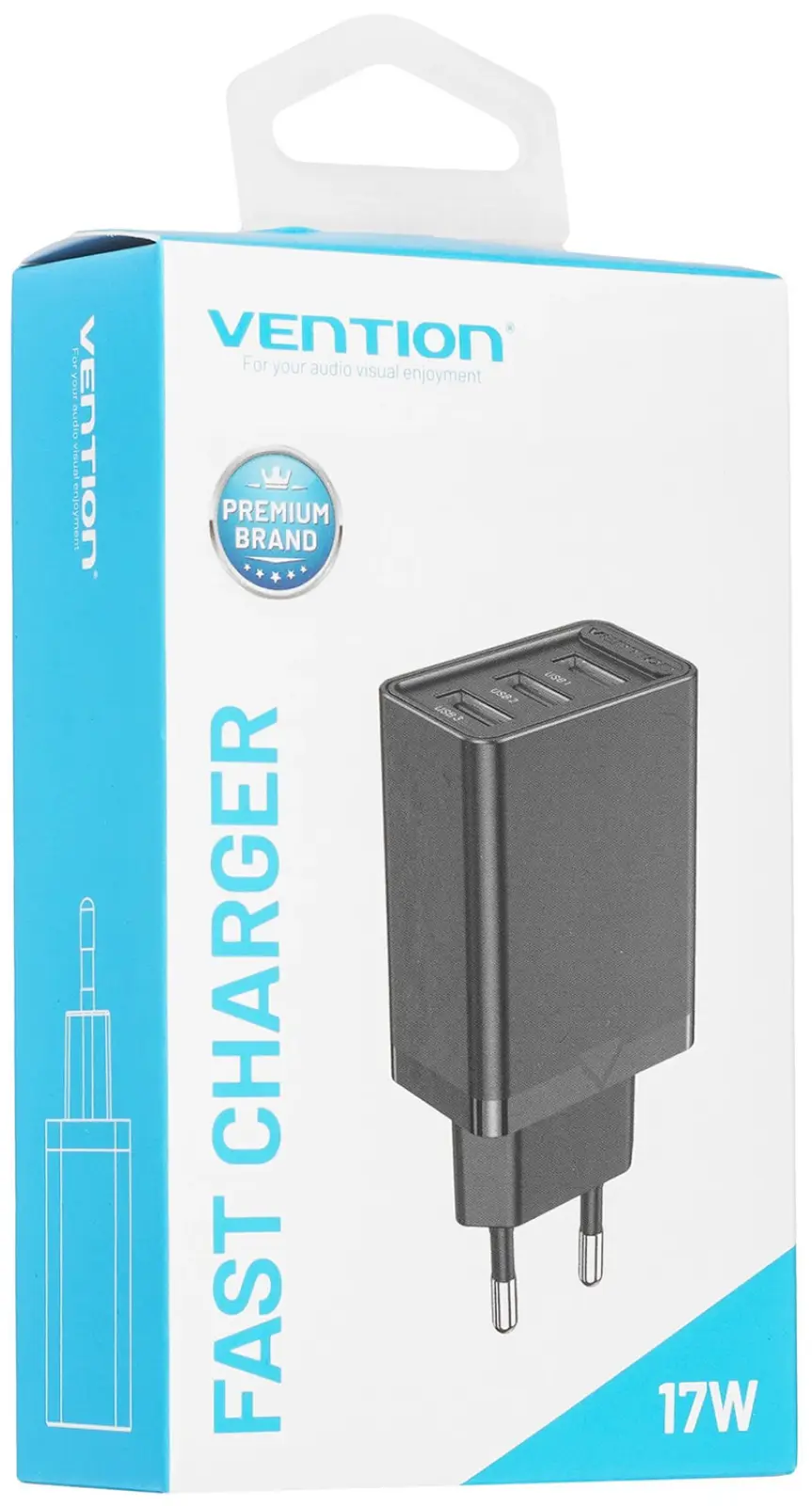 Сетевое зарядное устройство Vention на 3 порта USB 2.4A, черный (FEAB0-EU)