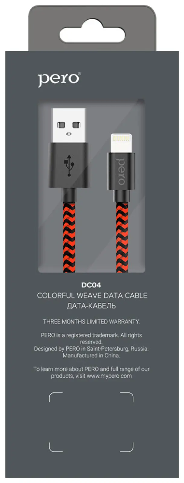 Дата-кабель Pero DC-04 8-pin Lightning 2А 2м Red-black