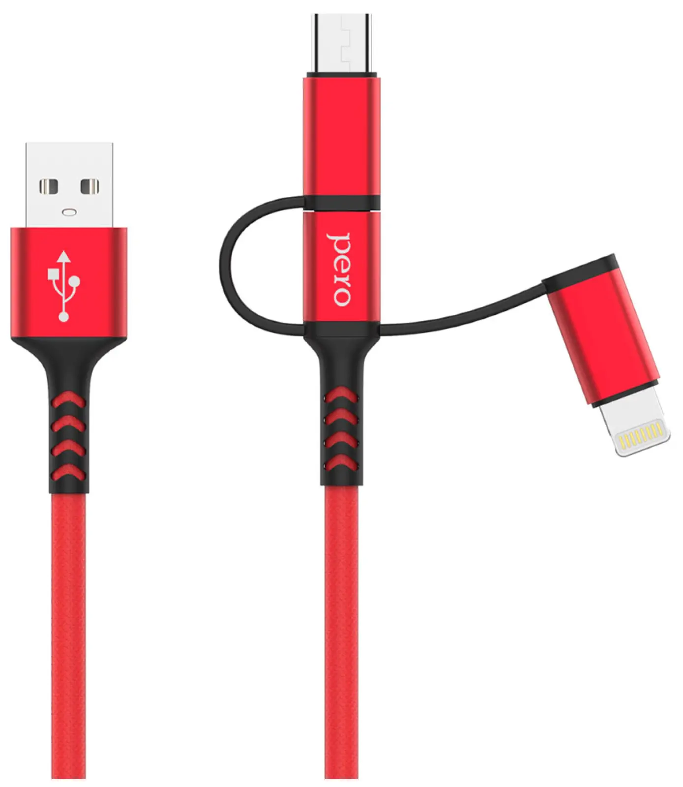 Дата-кабель Pero DC-06 Universal 3 in 1 Lightning/micro USB/Type-C 3А 1м красный