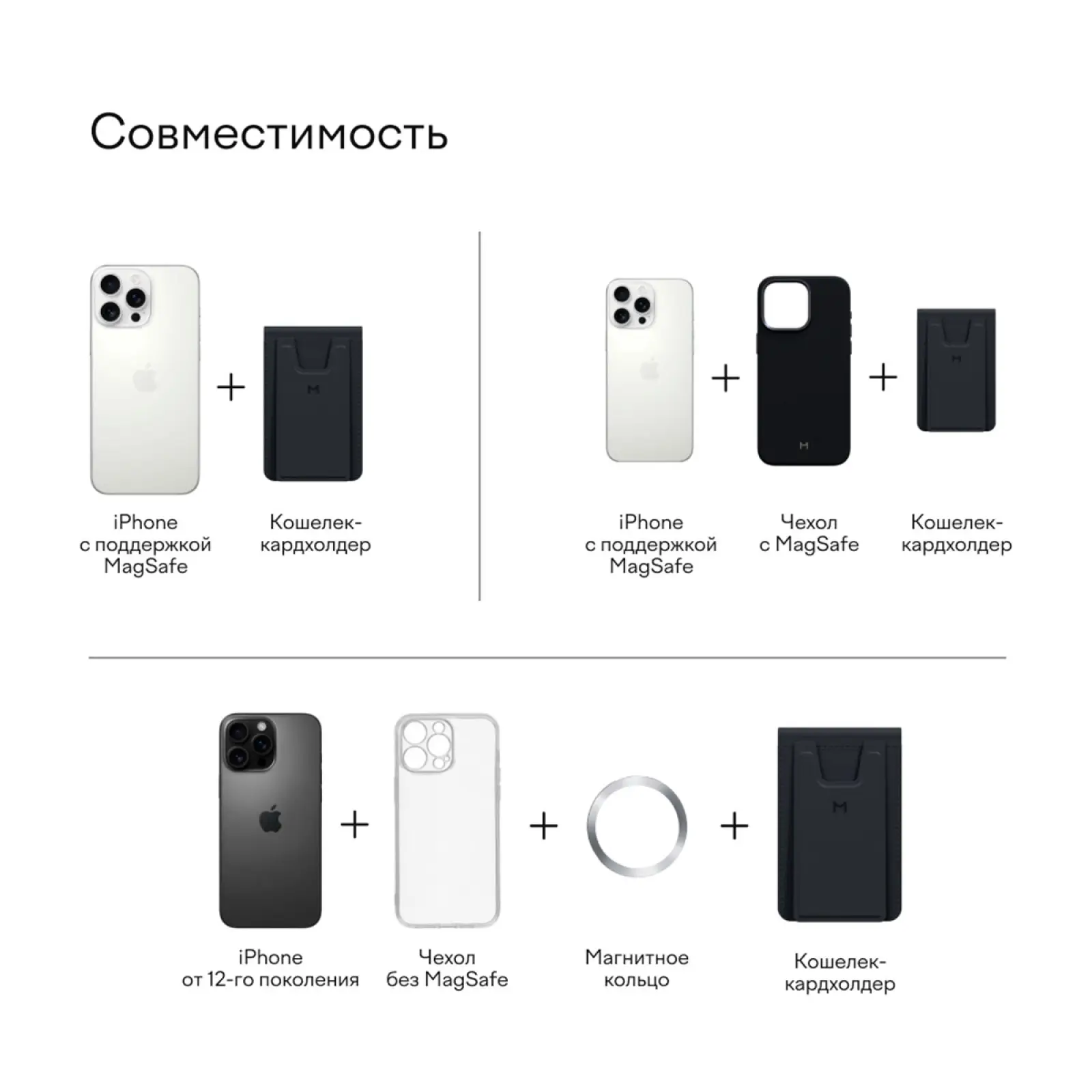 Кошелек-кардхолдер с функцией штатива Magssory Tripod Magnetic Vlog Wallet совместимый с MagSafe, миднайт