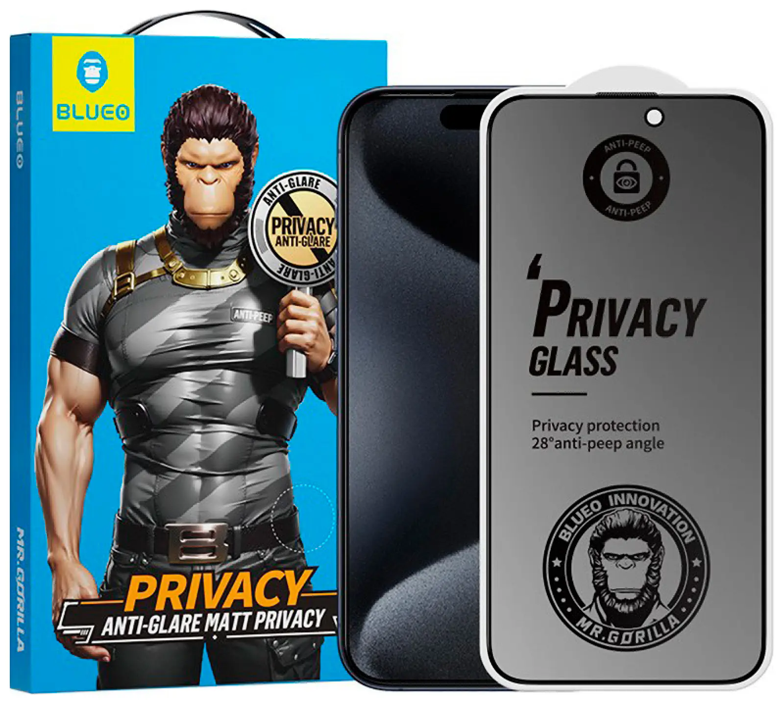 Защитное стекло Type Gorilla Full Cover, Anti-Peep Matte Glass, iPhone16 / 15 6.1, Black (NPG1-15-16-BK)