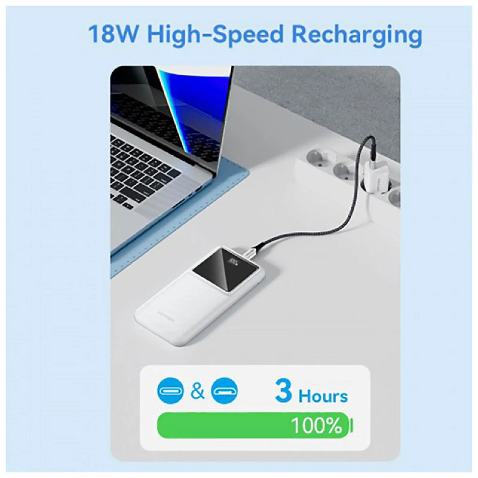 Внешний аккумулятор Vention 10000mAh, M/C-A/A, 22.5W, белый, с LED дисплеем (FHKW0)