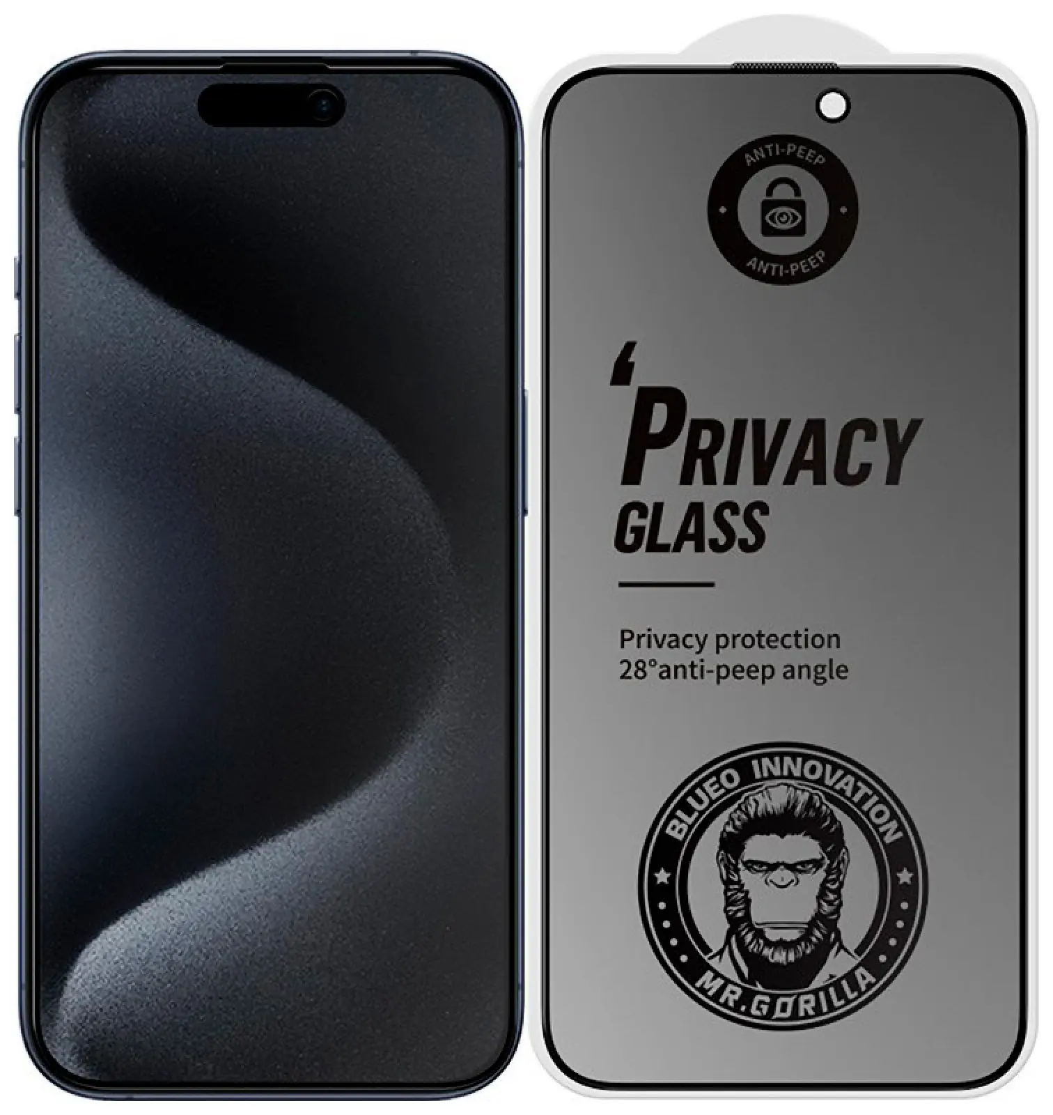 Защитное стекло Type Gorilla Full Cover, Anti-Peep Matte Glass, iPhone16 / 15 6.1, Black (NPG1-15-16-BK)