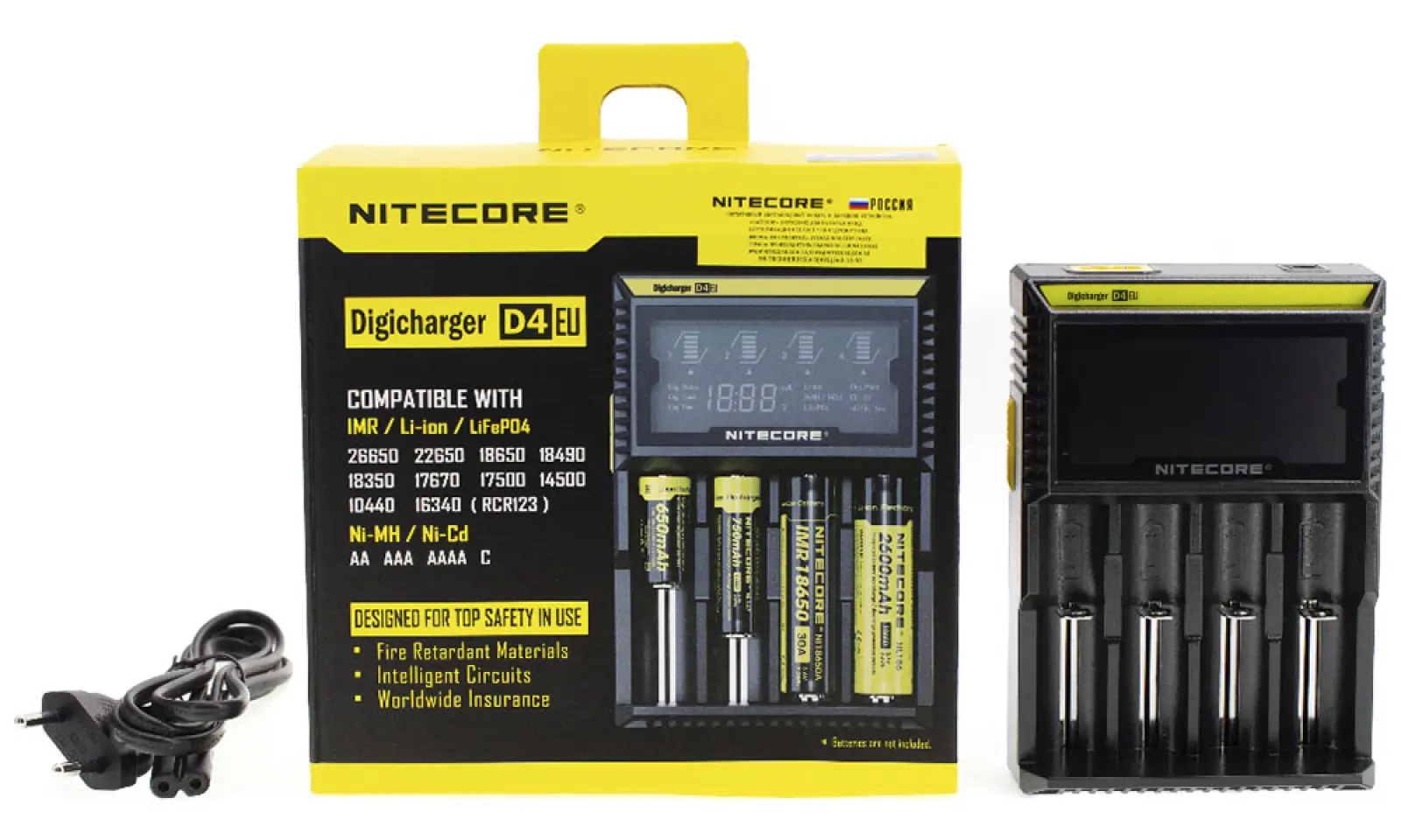 Зарядное устройство Nitecore D4 18650/16340 на 4*АКБ Intellicharge V2, совместимо с Li-ion и Ni-MH/Ni-Cd аккумуляторами, с автоматическим определением