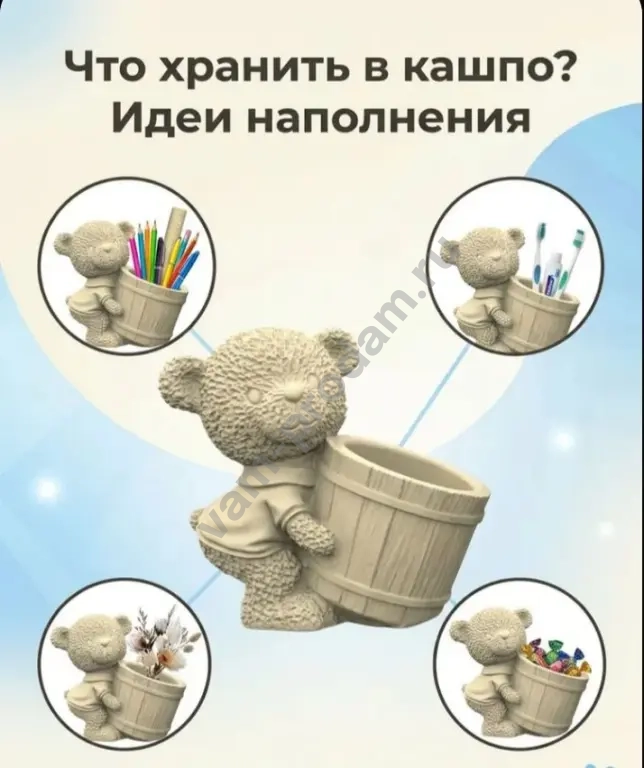 набор кашпо из гипса Мишки
