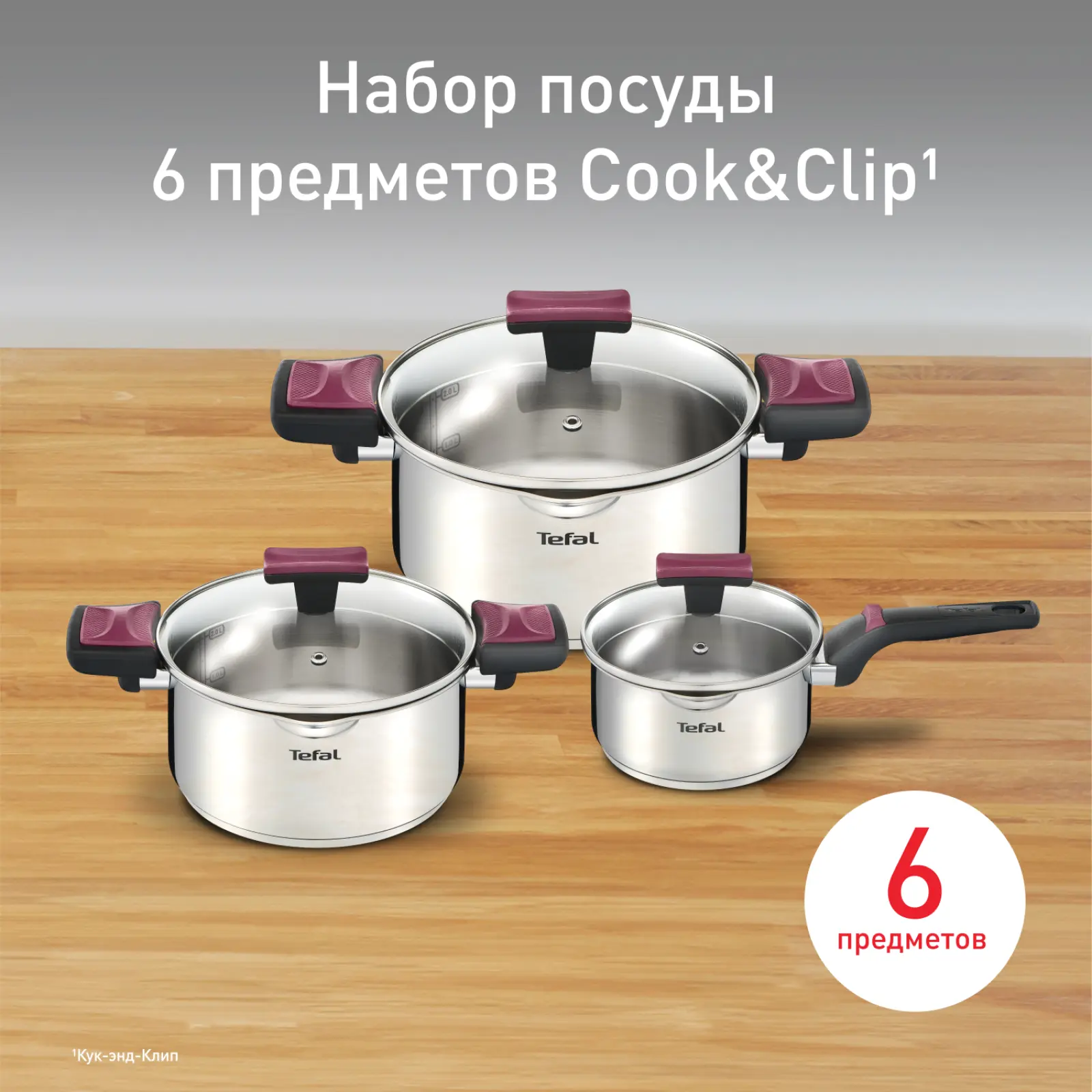 Cook&Clip  6 предметов 1,5/2,9/5л 16/20/24см G723S674