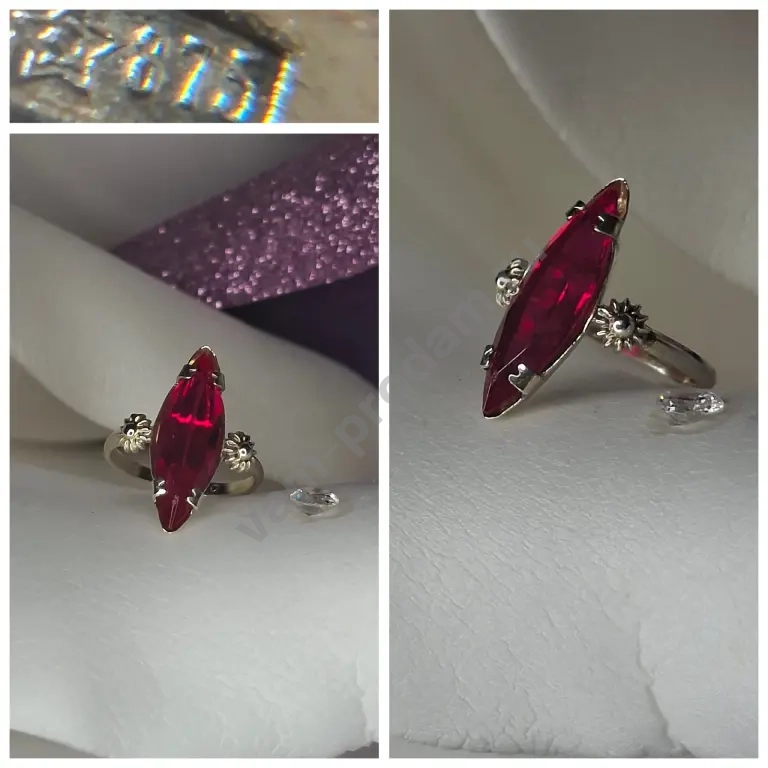 Серебряное кольцоМаркизвставка синт.рубин☆875