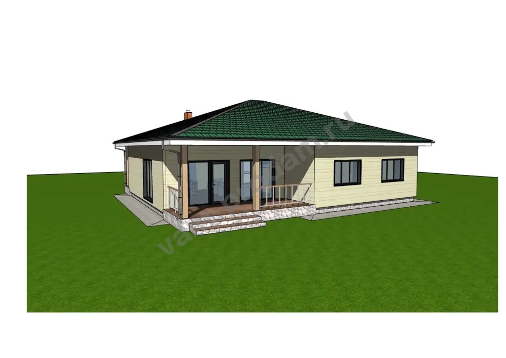 Готовый проект. Одноэтажный дом из газобетона 120 м²