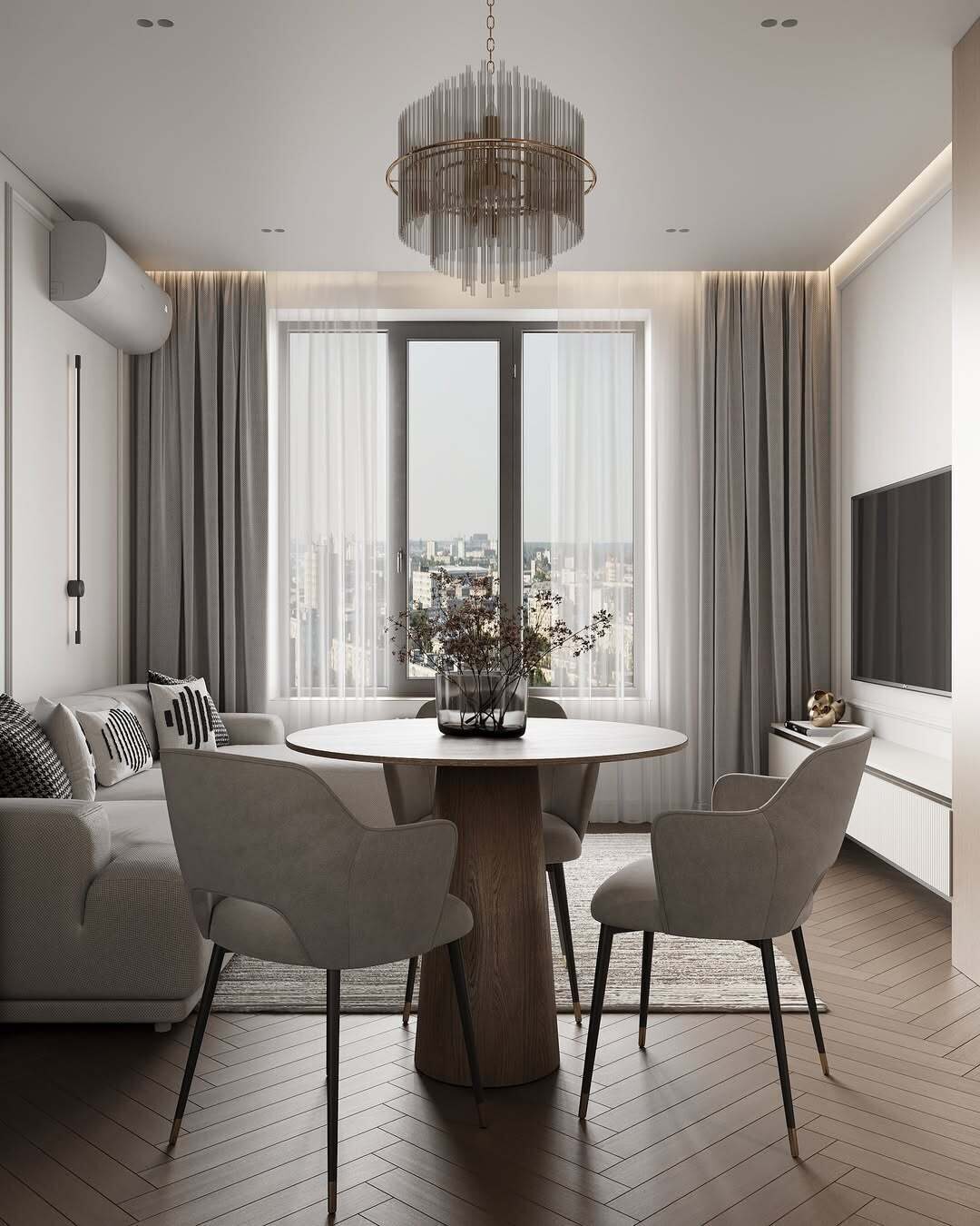 Кухня-гостиная ЖК «Tau House», площадью 56 m².

«Натуральные материалы, спокойны…
