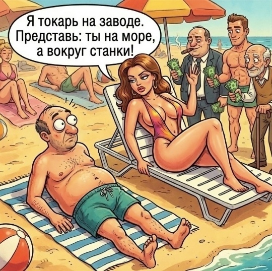 Лежит мужик в Cочи нa пляже, зaгорaет. 
Cовсем рядом в шезлонге нежится под солн…