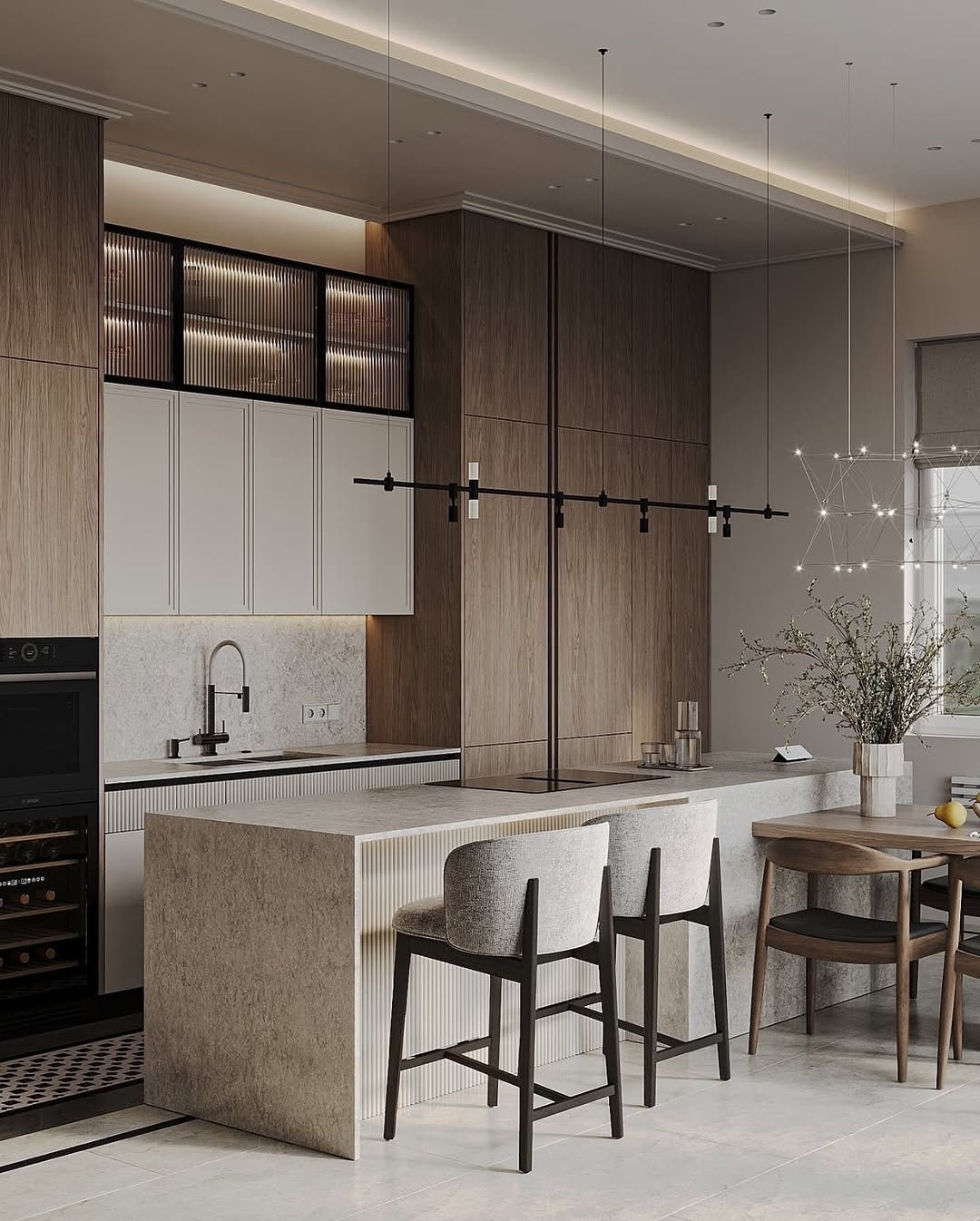 Дизайн кухни-гостиной 32 м².
