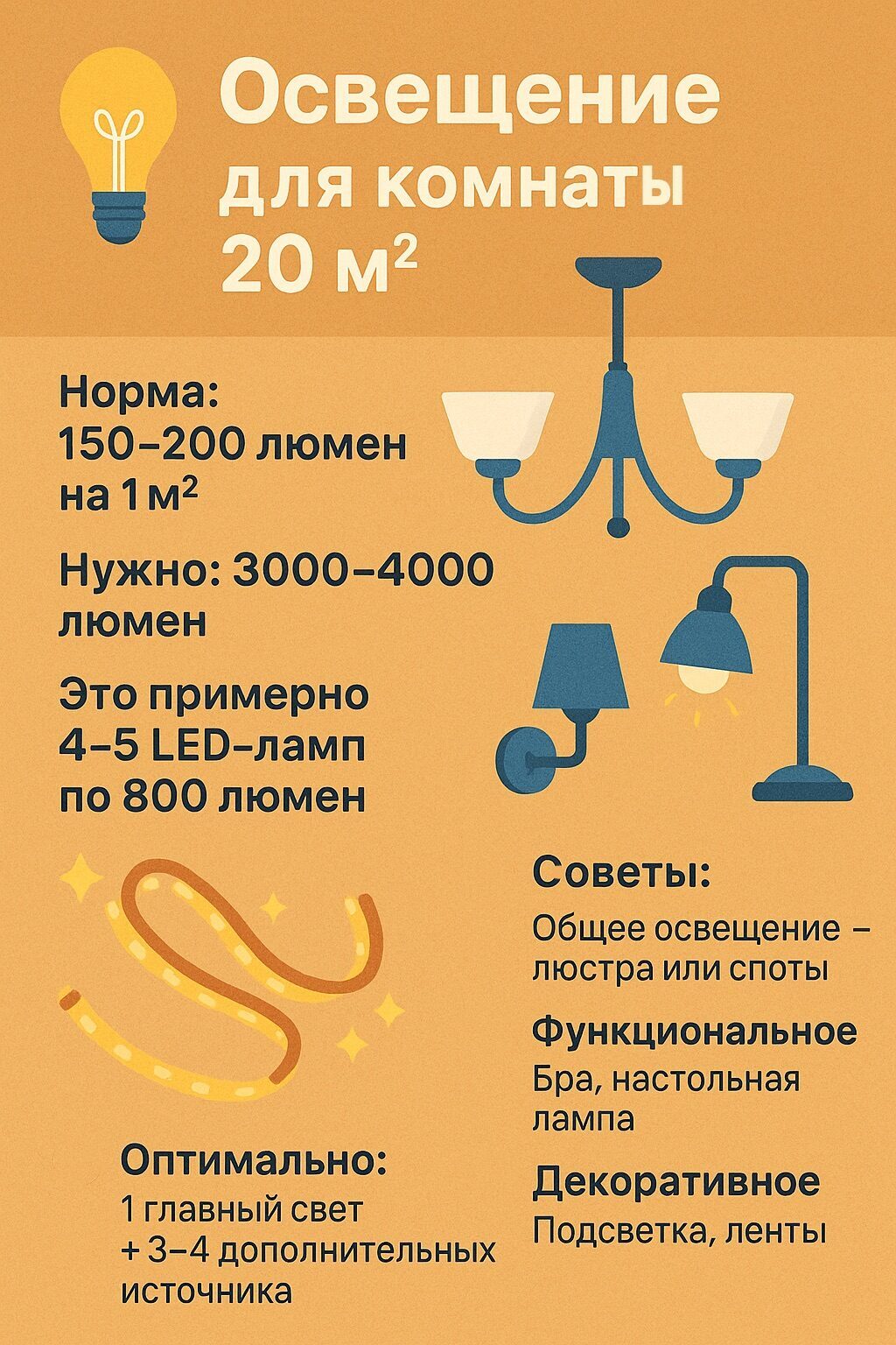 ---
💡 Сколько светильников нужно для комнаты 20 кв. м: простая математика уюта.…
