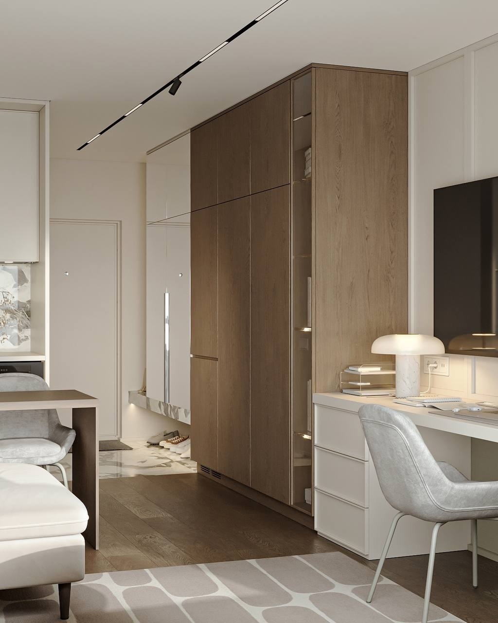 Кухня-гостиная 16,1м² и прихожая 3,12м² в студии.