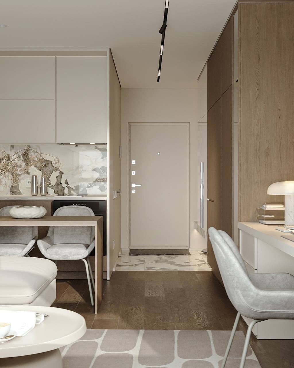 Кухня-гостиная 16,1м² и прихожая 3,12м² в студии.