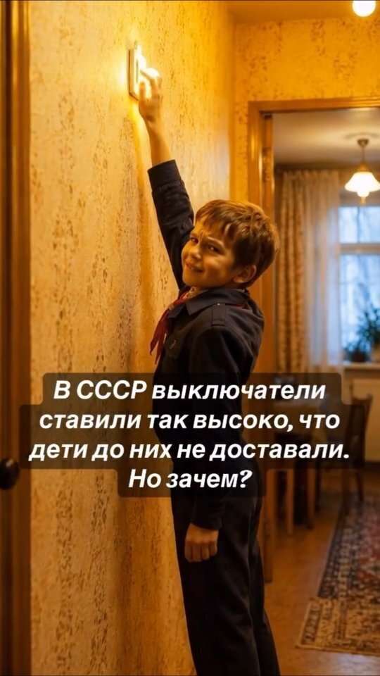 В СССР выключатели часто устанавливали на высоте около полутора метров от пола.
…