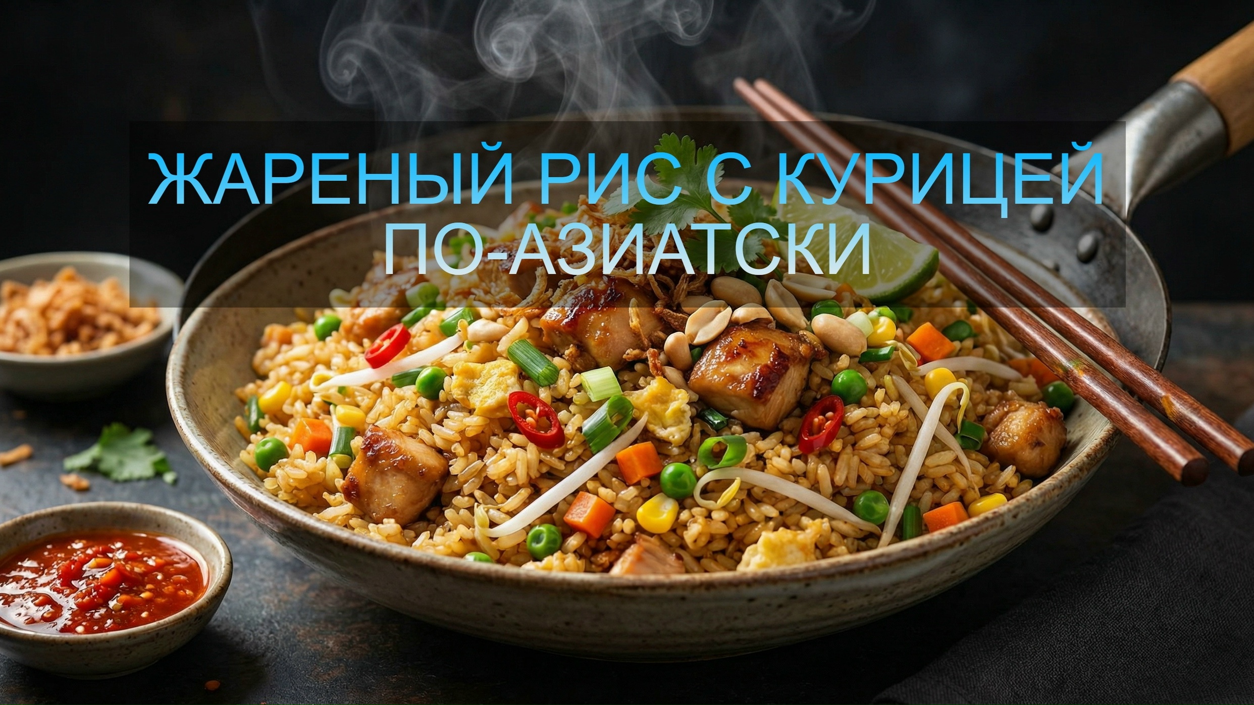 Жареный рис с курицей по-азиатски 
 
Ингредиенты: 
- 2 стакана длиннозерного рис…