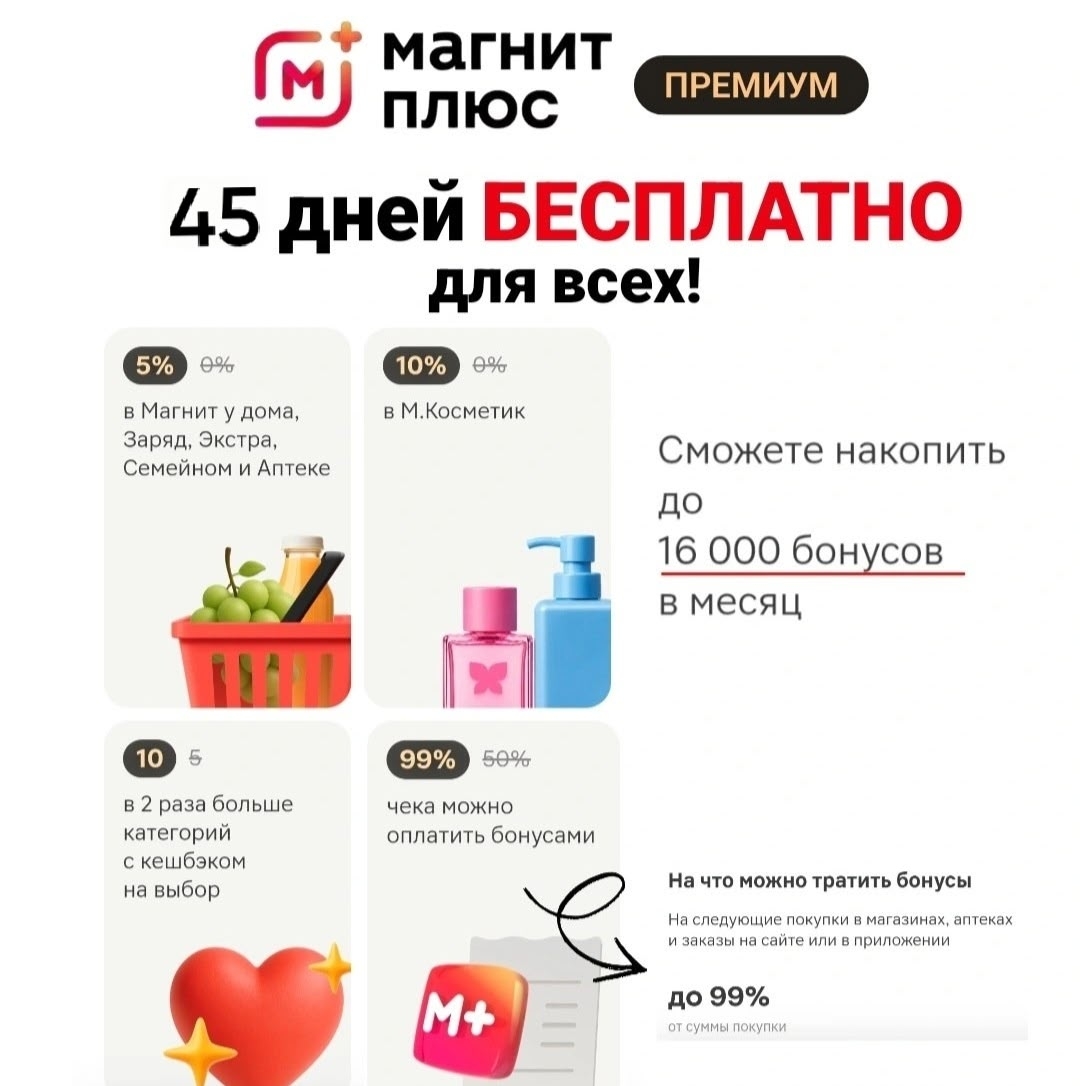 Оплачиваем баллами до 99% покупки в Магните!

Это возможно с подпиской Магнит Пл…