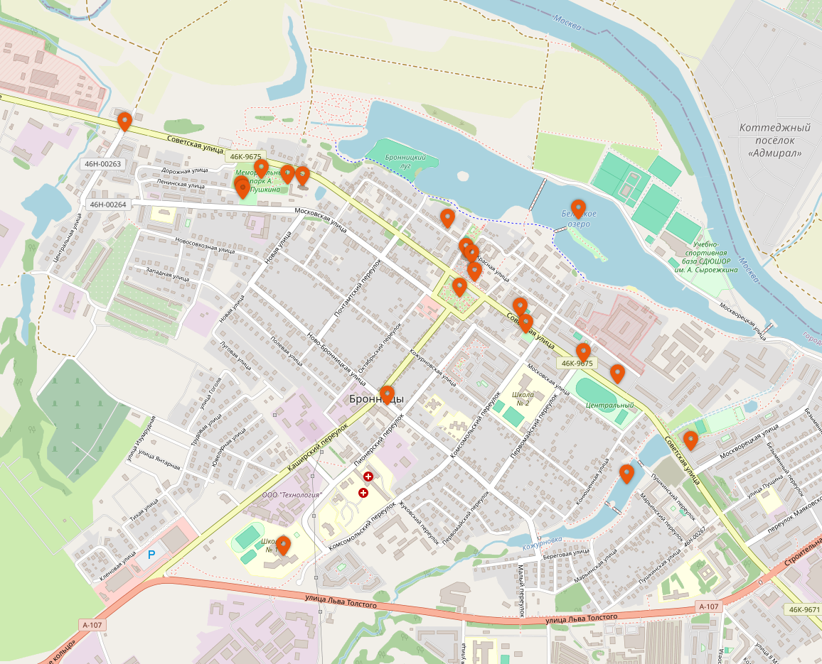 Карта всех достопримечательностей Бронниц