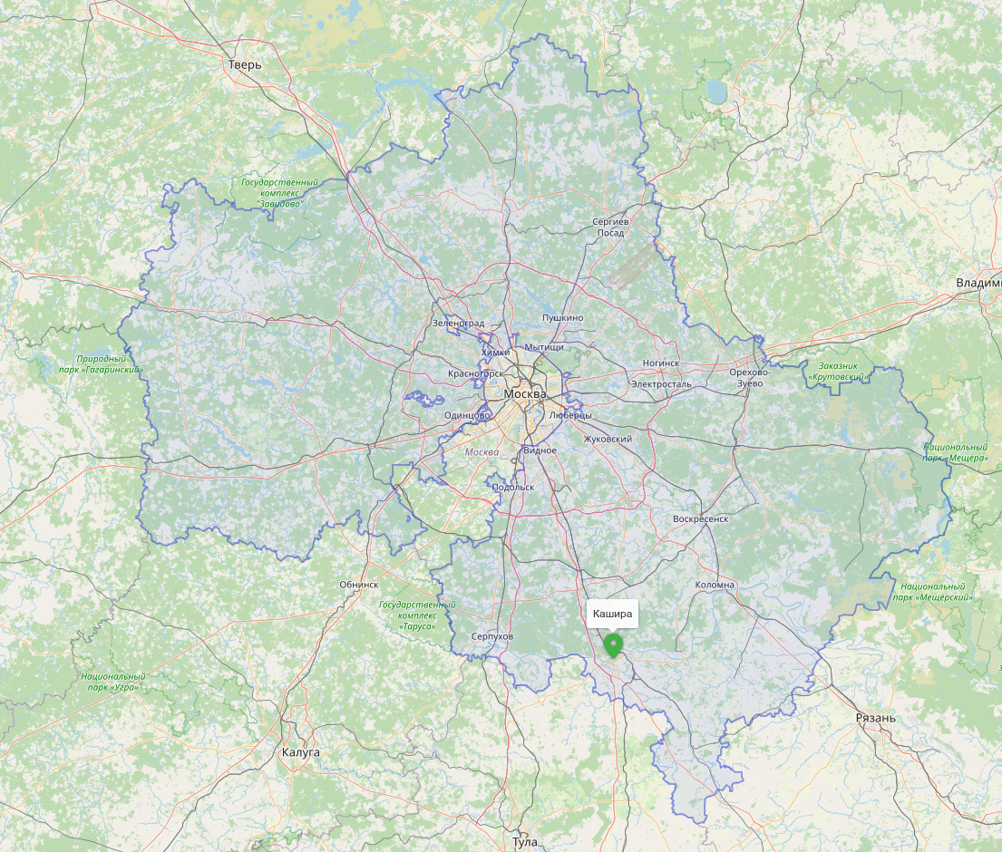 Расположение города Кашира на карте