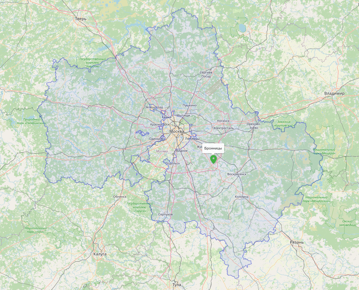 Расположение города Бронницы на карте