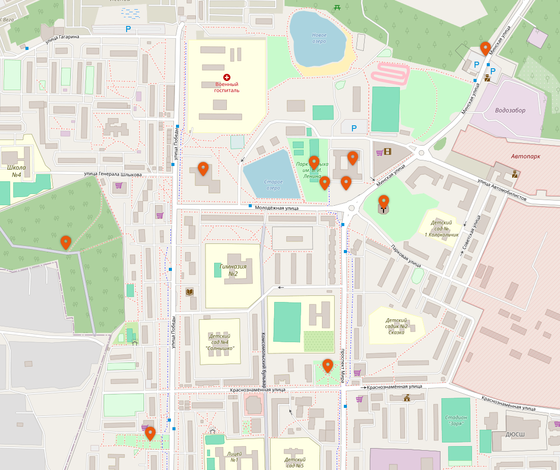 Карта всех достопримечательностей Краснознаменска