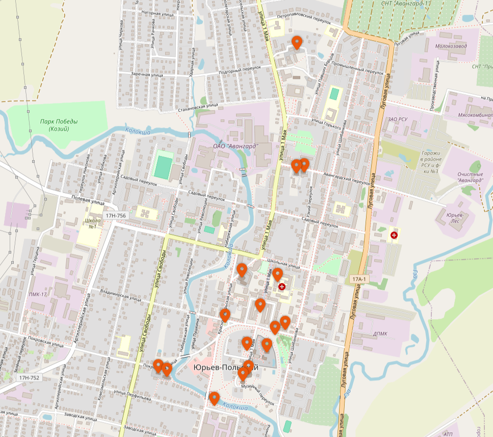 Карта всех достопримечательностей Юрьев-Польского