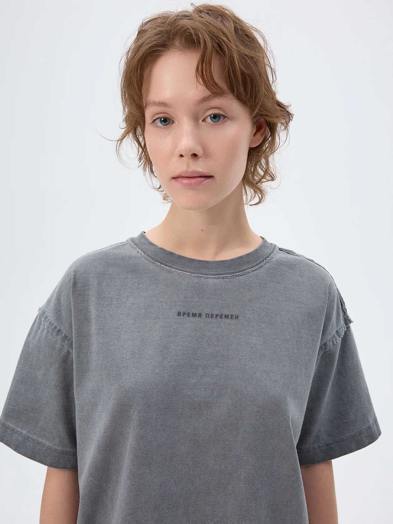 Футболка с лого Время Перемен garment-dyed серая Blur